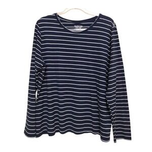 Time & Tru‎ Top Woman's XXXL (22) Navy White Stripes Long Sleeves Boho Travel